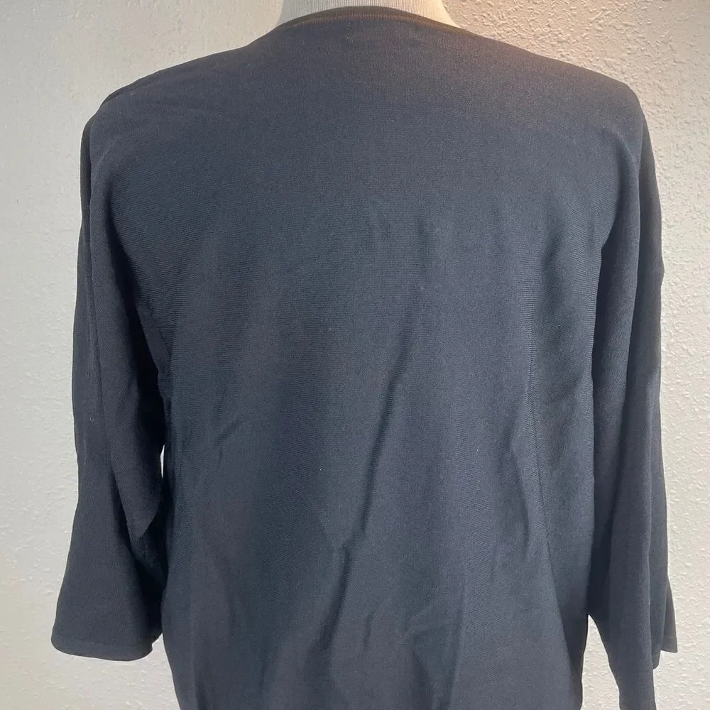 Multiples Black 3/4 Sleeve Beaded Blouse Top EUC